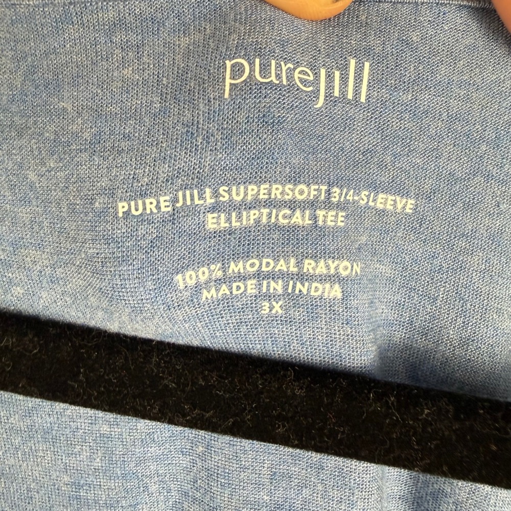 J. Jill Purejill Elliptical Tee Blue 3/4 Sleeve 3X Scoop Neck Relaxed Athleisure - Picture 2 of 7